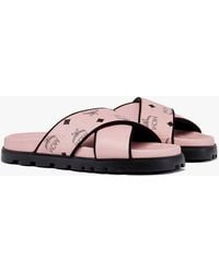 MCM - Cross Sandal In Visetos Leather Mix - Lyst
