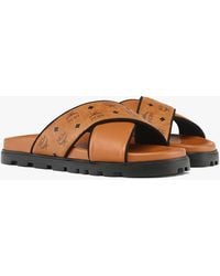 MCM - Cross Sandal In Visetos Leather Mix - Lyst