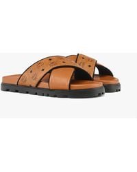 MCM - Cross Sandal In Visetos Leather Mix - Lyst