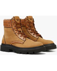 MCM - Ankle Boots In Nubuck And Monogram Print Leather - Lyst