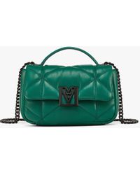MCM Travia Satchel In Cloud Quilted Leather - Green