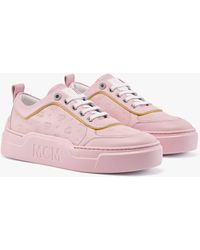 MCM Skyward Platform Sneakers In Monogram Calf Leather - Pink