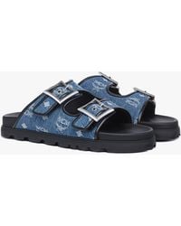 MCM - Monogram Sandals In Denim Jacquard - Lyst