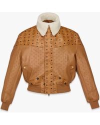 MCM - Shearling Bomber Jacket In Visetos Leather Mix - Lyst