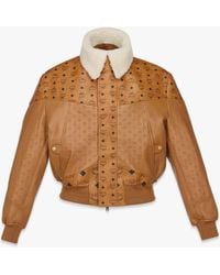 MCM - Shearling Bomber Jacket In Visetos Leather Mix - Lyst