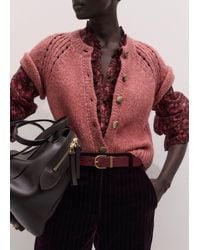 ME+EM - Chunky Alpaca Button Through Straight Knit Tee Smoke Rose Melange - Lyst
