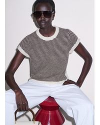 ME+EM - Merino Cashmere Silk Stripe Straight Baby Tee Cream-Cocoa - Lyst