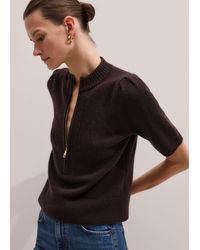 ME+EM - Cashmere Zip Neck Pouf Sleeve Tee - Lyst