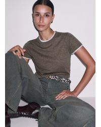 ME+EM - Barely There Contrast Trim Knit Baby Tee Pebble-Soft - Lyst