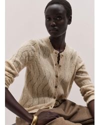 ME+EM - Lofty Pointelle Straight Knit Cardigan Latte Melange - Lyst