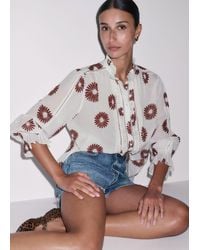 ME+EM - Cotton Modern Daisy Print Blouse Light Cream-Cinnamon - Lyst