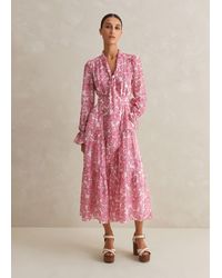 ME+EM - Silk Cotton Flower Print Midi Dress + Belt - Lyst