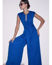 ME+EM - Cheesecloth Smocked Bodice Wide Leg Jumpsuit + Belt - Lyst