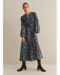 ME+EM - Trailing Flower Print Shirred Midi Dress + Belt - Lyst