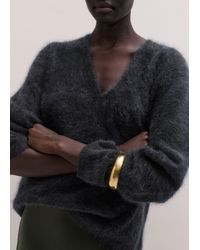ME+EM - Brushed Cashmere Relaxed V Neck Jumper Charcoal Melange - Lyst