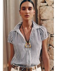 ME+EM - Cheesecloth Stripe Cap-Sleeve Blouse - Lyst
