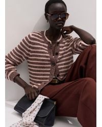 ME+EM - Mouliné Stripe Straight Cardigan Cinnamon Multi - Lyst