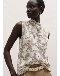 ME+EM - Whimsical Bulbs Print Silk Cowl Neck Sleeveless Top Light Cream-Multi - Lyst