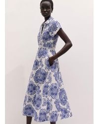 ME+EM - Cheesecloth Fit & Flare In-Full-Bloom Print Midi Dress Soft - Lyst