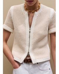 ME+EM - Tweed Zip Through Straight Knit Tee Pale Stone-Cream - Lyst