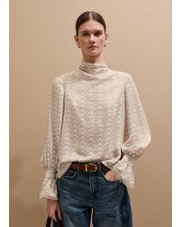 ME+EM - Silk Delicate Ribbon Print Cowl Neck Straight Top - Lyst