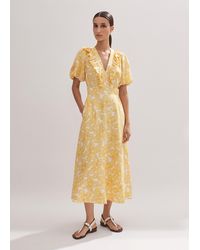 ME+EM - Me+em Linen-blend Lace Print Midi Dress - Lyst