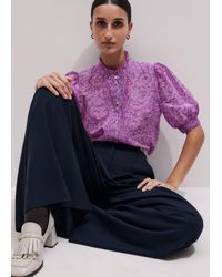 ME+EM - Silk Cotton Entangled Lace Print Straight Blouse/Light Cream - Lyst