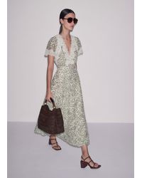 ME+EM - Silk Cotton Entangled Lace Print Maxi V Neck Dress-Light Cream - Lyst
