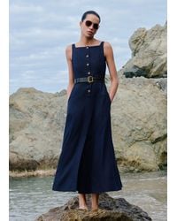 ME+EM - Crease-Less Linen Button Front Maxi Dress + Belt - Lyst