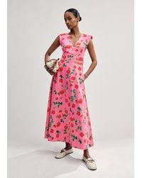 ME+EM - Cotton Sateen Rose Print Maxi Dress - Lyst