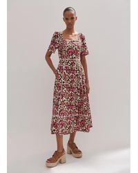 ME+EM - Linen-blend Baroque Print Midi Dress - Lyst