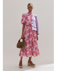 ME+EM - Layered Violets Print Midi Dress + Belt - Lyst