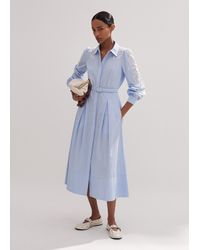 ME+EM - Cotton Stripe Midi Shirt Dress + Belt - Lyst