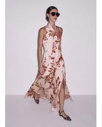 ME+EM - Silk Satin Draping Wisteria Print Full Length Dress + Tie-Cinnamon - Lyst