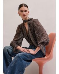ME+EM - Silk Ditsy Lace Print Straight Blouse With Tie + Cami/Light Cream - Lyst
