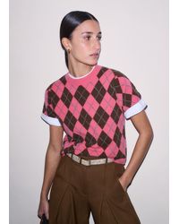 ME+EM - Cashmere Argyle Knit Baby Tee Rhubarb/Chestnut/ Melange - Lyst