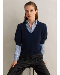 ME+EM - Lofty Wool Cashmere Silk V Neck Pouf Sleeve Tee - Lyst