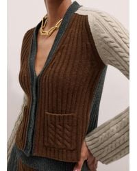 ME+EM - Merino Cashmere Patched Cable Cardigan Hazelnut Melange Multi - Lyst
