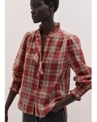 ME+EM - Cotton Voile Check Long Sleeve Blouse + Tie - Lyst