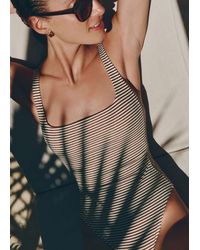 ME+EM - Microstripe Swimsuit Cinnamon-Cream - Lyst