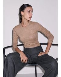 ME+EM - Crew Neck Long Sleeve Layering Top Camel Melange - Lyst