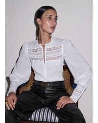 ME+EM - Cotton Shirred Lace Trim Top - Lyst