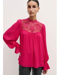 ME+EM - Silk + Lace Long Sleeve Blouse - Lyst