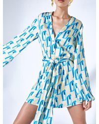 TAAI Printed Satin Mini Wrap Dress - Blue