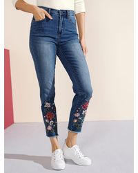 Paola - 7/8-jeans Met Bloemenborduursel Aan De Zoom - Lyst