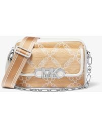 MICHAEL Michael Kors - Parker Medium Empire Logo Jacquard Straw Crossbody Bag - Lyst