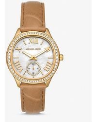 Michael Kors - Sage Pavé Gold-tone And Crocodile Embossed Leather Watch - Lyst