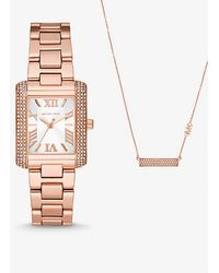 Michael Kors - Mk Mini Emery Pavé Rose-Tone Watch And Necklace Gift Set - Lyst