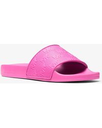 Michael Kors Gilmore Logo Embossed Faux Leather Slide Sandal - Pink