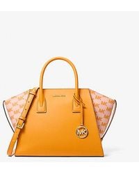 Michael Kors - Avril Large Leather And Logo Jacquard Satchel - Lyst